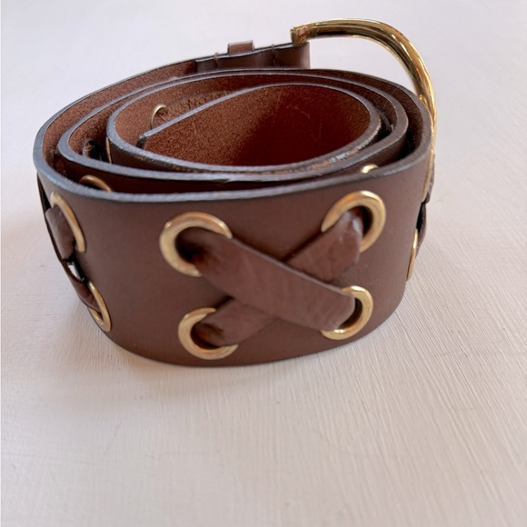 MICHAEL KORS Genuine Leather Wide 2” Brown Belt Gold Tone Buckle Women MEDIUM - Picture 2 of 5